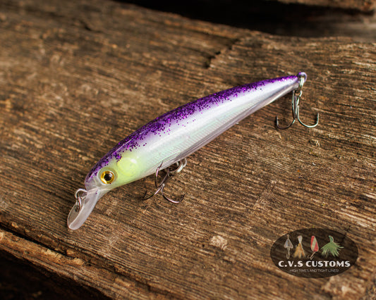 C.V.S Customs Pearly Purple Neon Galaxy Shimmer Jerk bait (2-6ft) 3/8oz 4.5”
